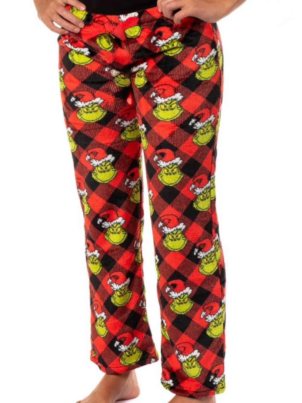 Women’s Red Fleece Grinch Plaid Holiday Pajama Pants - Size Small